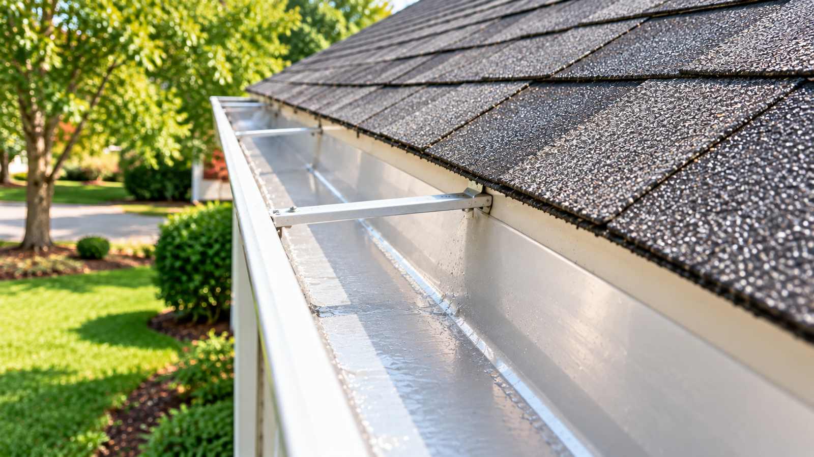 After gutter cleaning: the same gutter cleared and clean