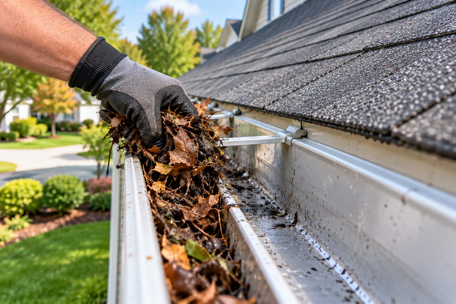 Debris scooped by hand out of a Florida gutter during a Fast Pro cleaning