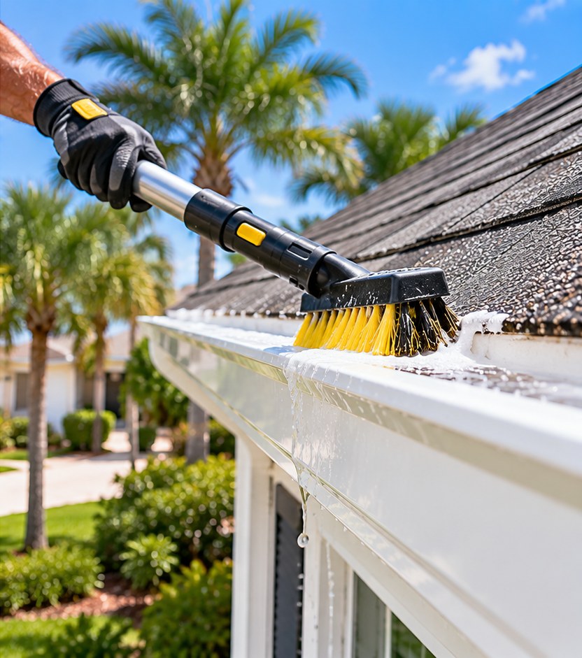 After gutter brightening: the same gutter face, clean