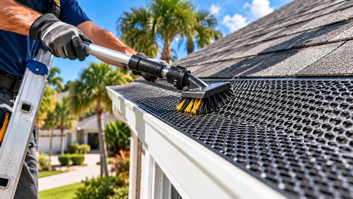 Gutter guard after cleaning on a Florida home
